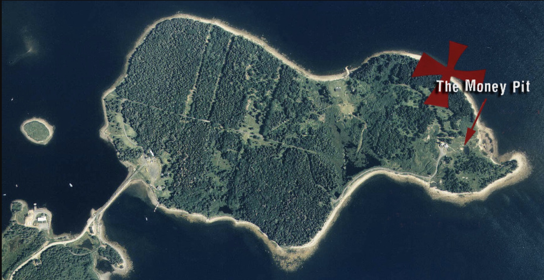 An aerial view of Oak Island.