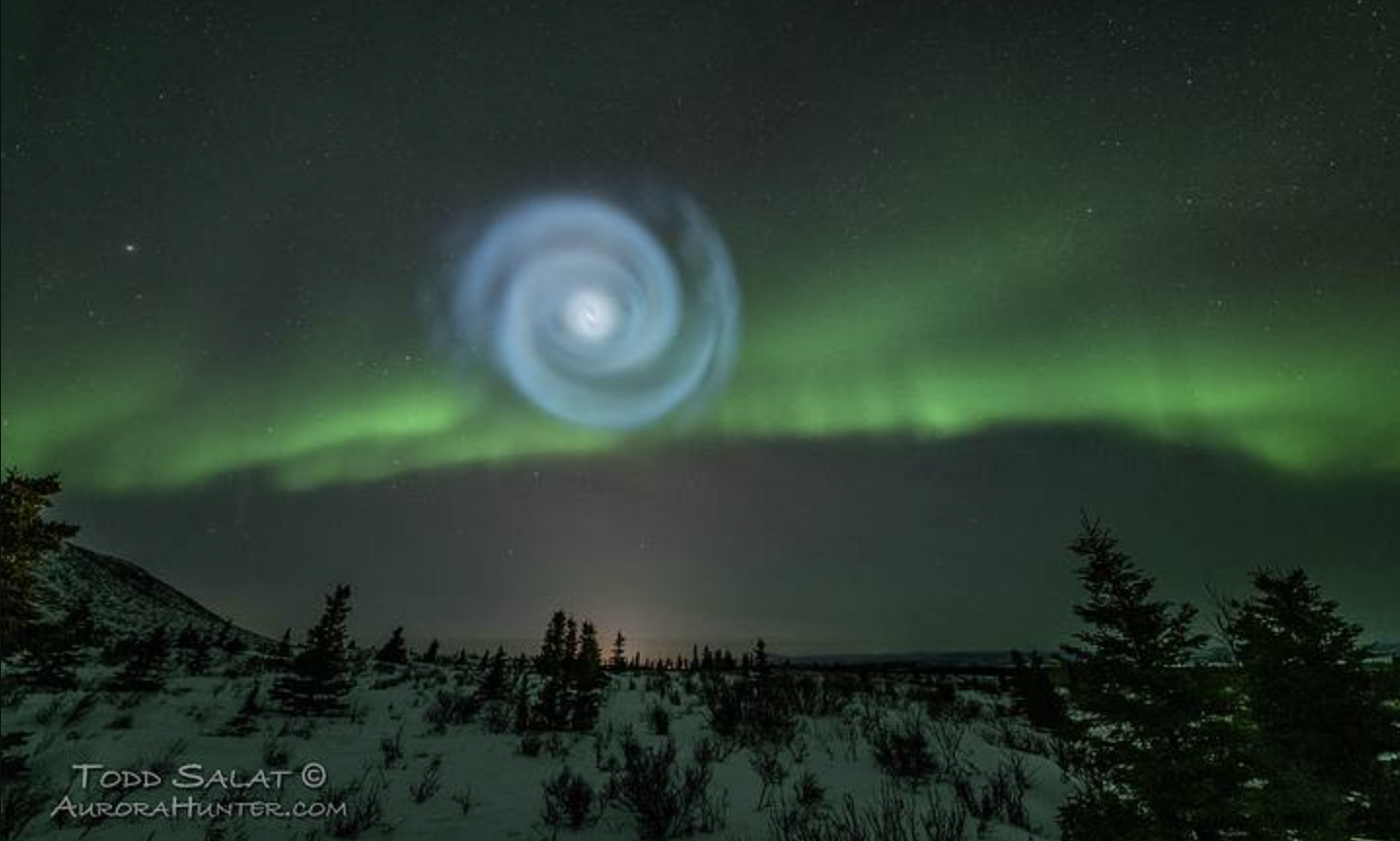 Aurora And Spiral in the Sky over Alaska. Todd Salat.