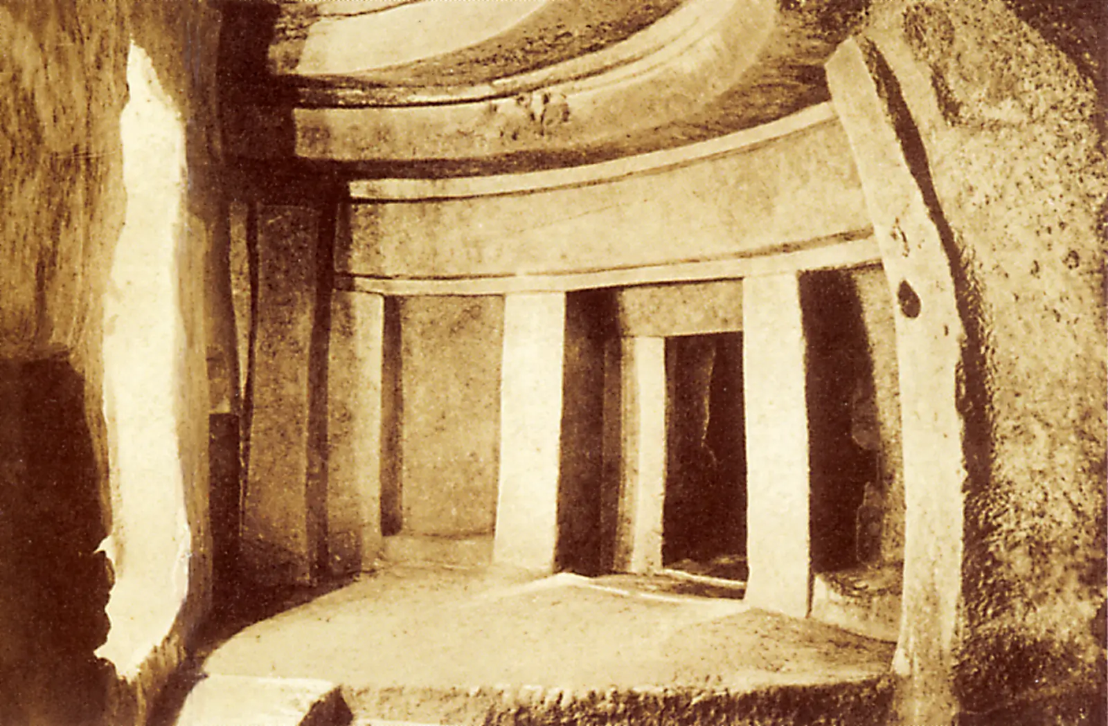 Historic interior view of the rock-cut Ħal Saflieni Hypogeum in Malta