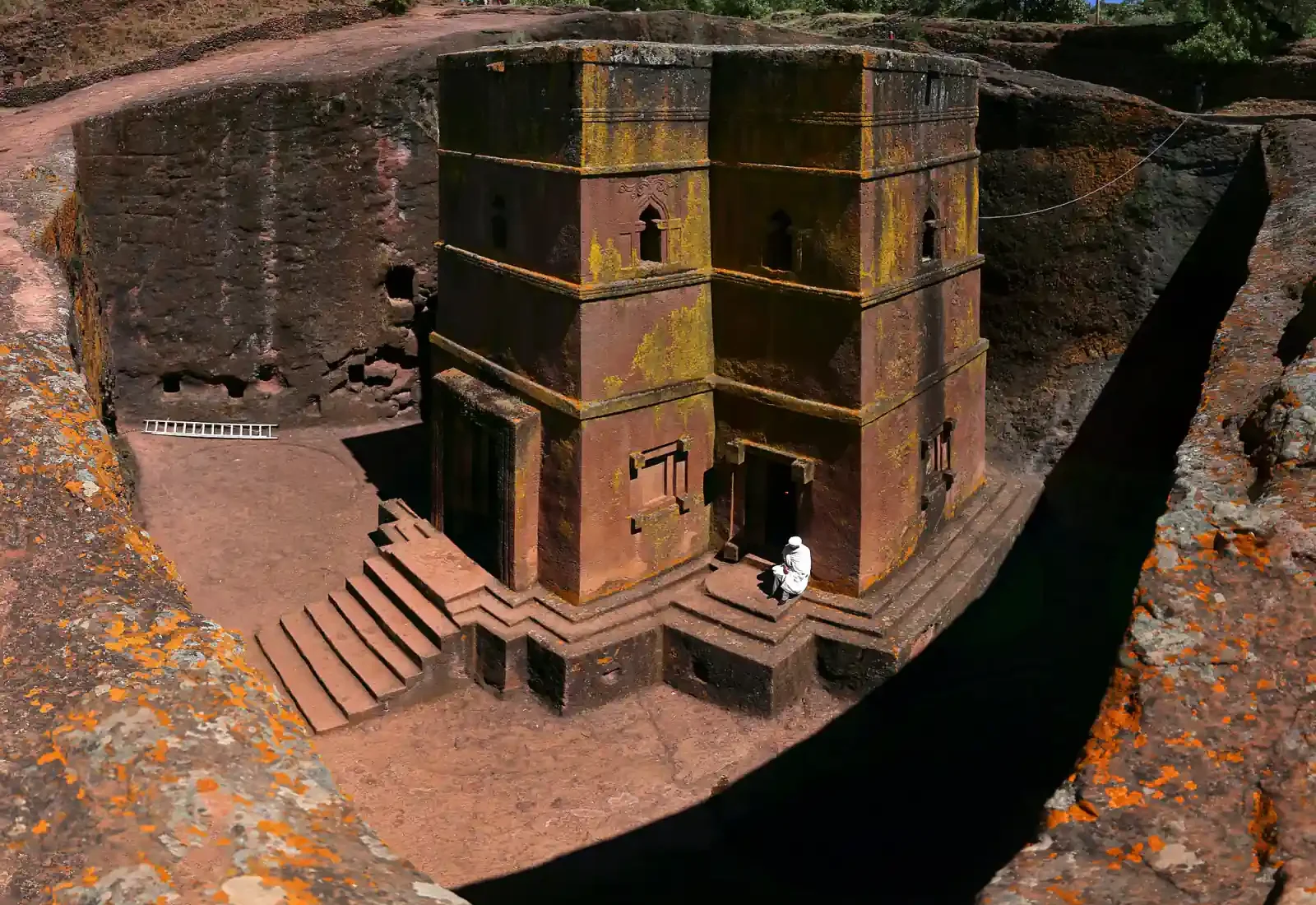 Biete Ghiorgis church standing within its deep rock-cut courtyard at Lalibela in Ethiopia.