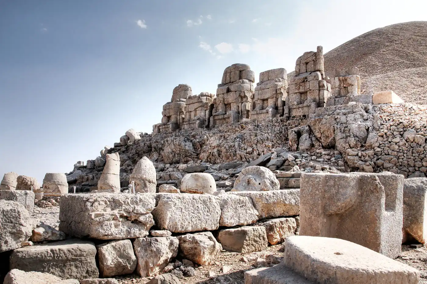The East Terrace statues and burial mound on Mount Nemrut, Turkey