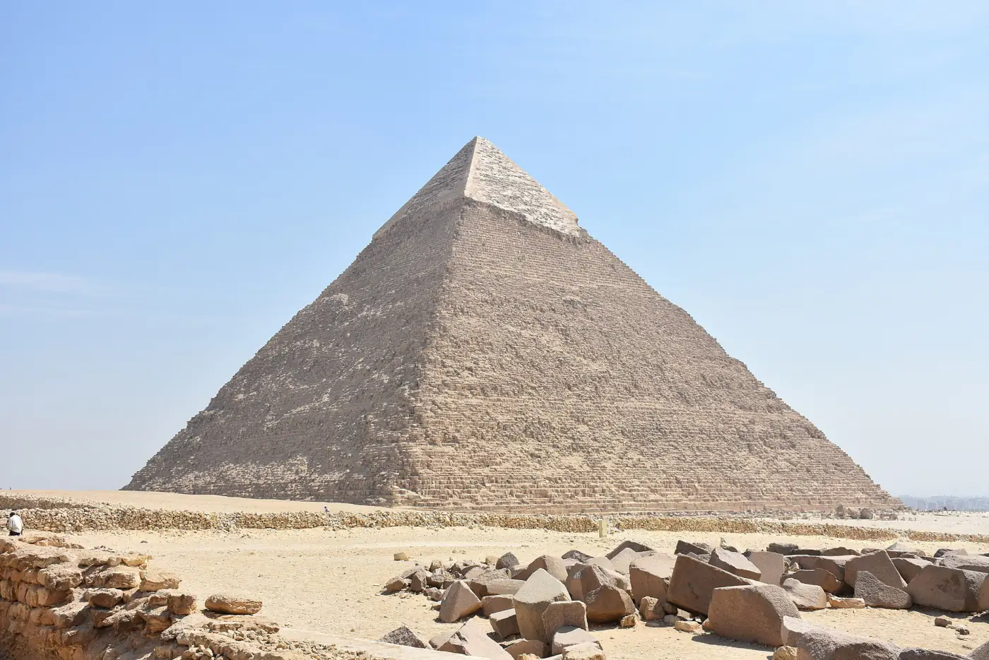 The Pyramid of Khafre at Giza, with surviving limestone casing near its summit